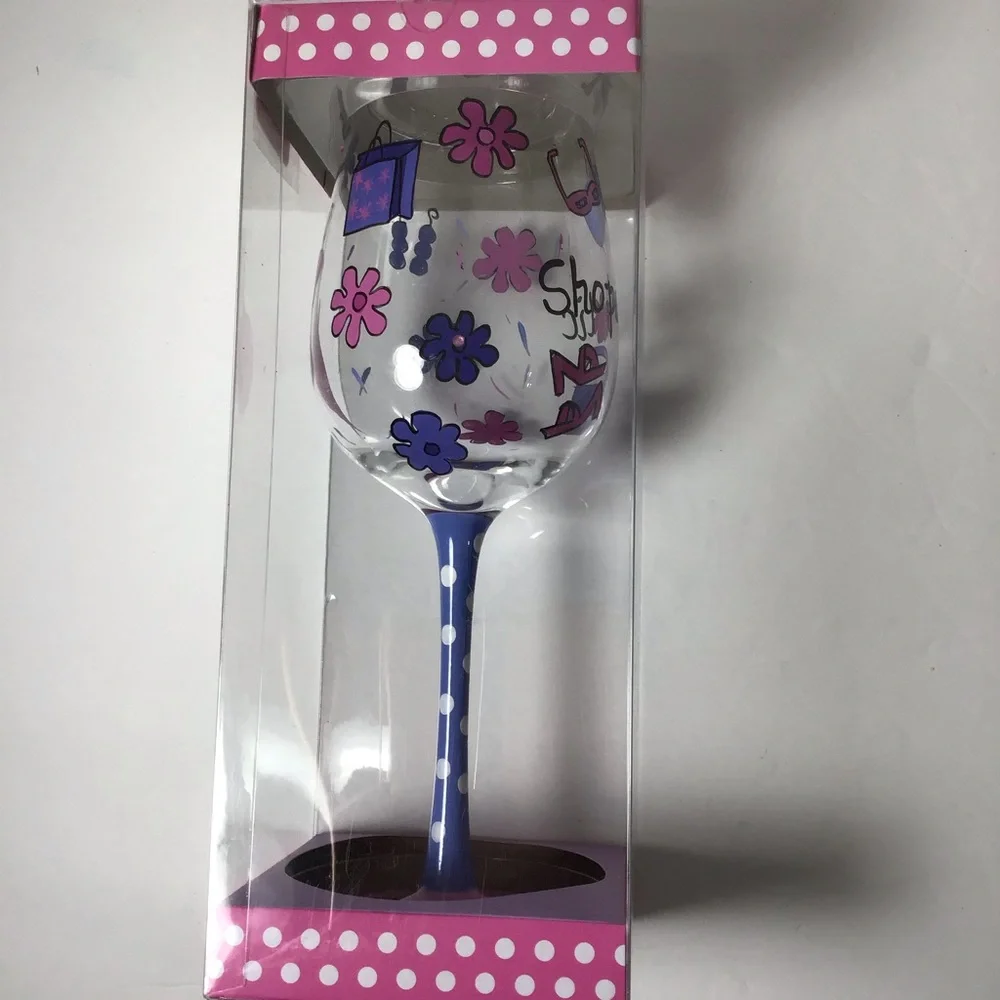 Shopaholic Plastic‎ Painted Wineglass NWOT